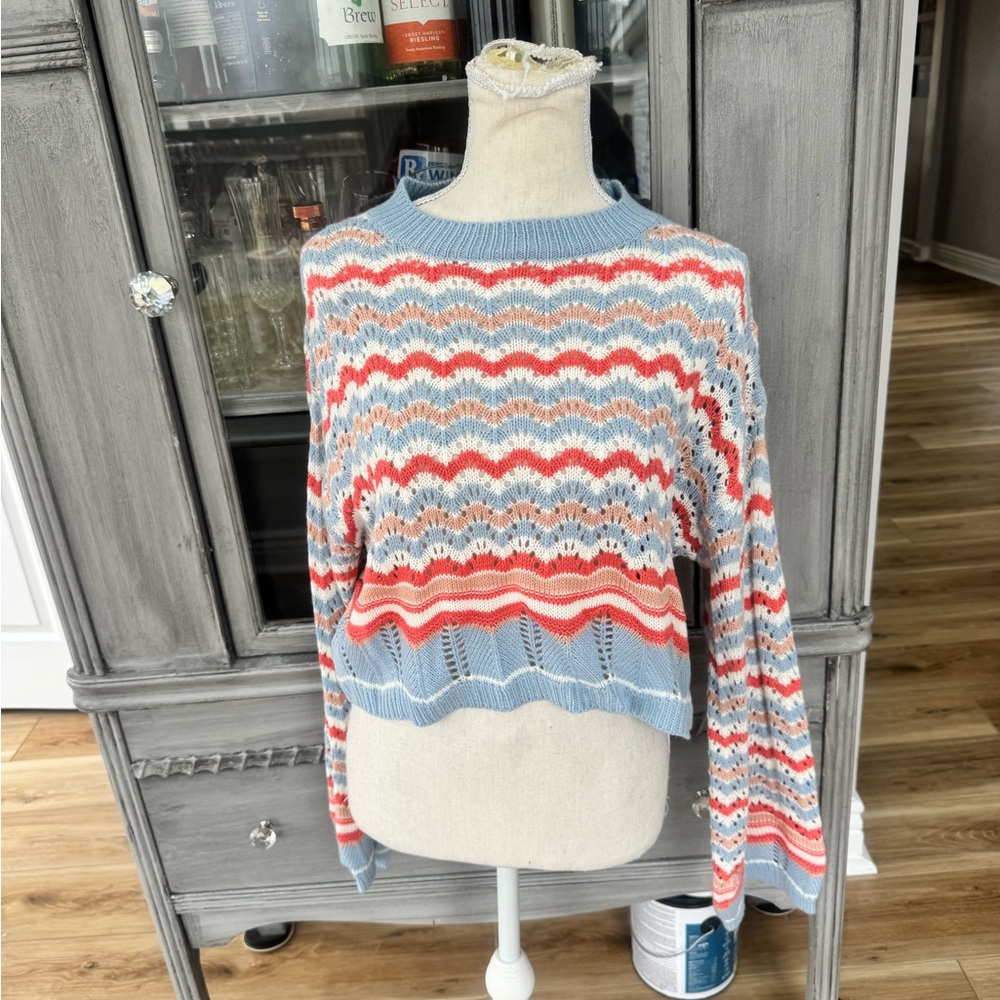 SHEIN Multicolor Wave Cropped Sweater
